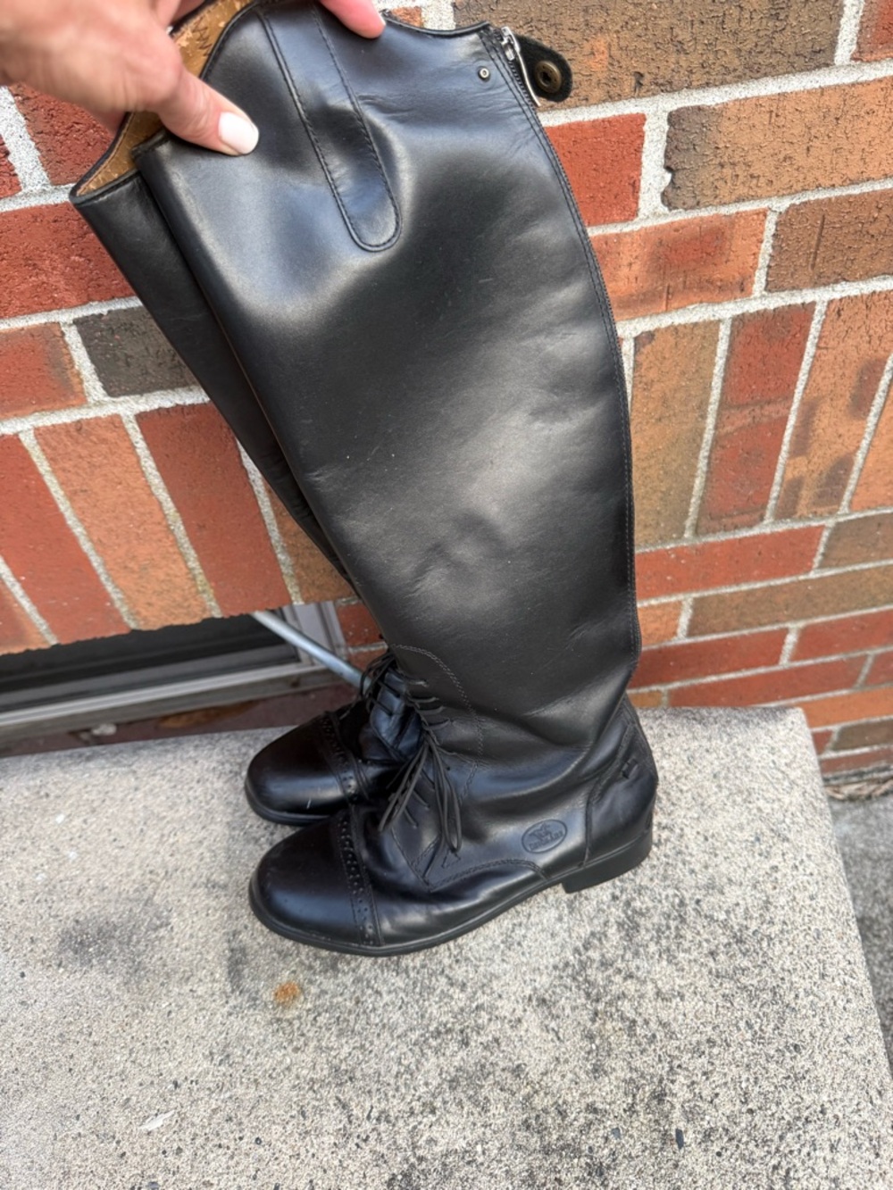 Tall Black Leather Riding-Style Heeled Boots - Picture 5 of 8